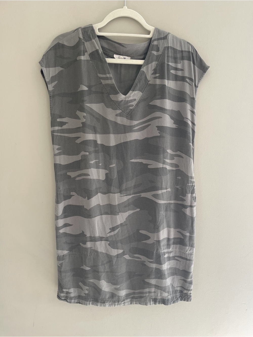 Splendid Gray Camo V-Neck Midi Dress